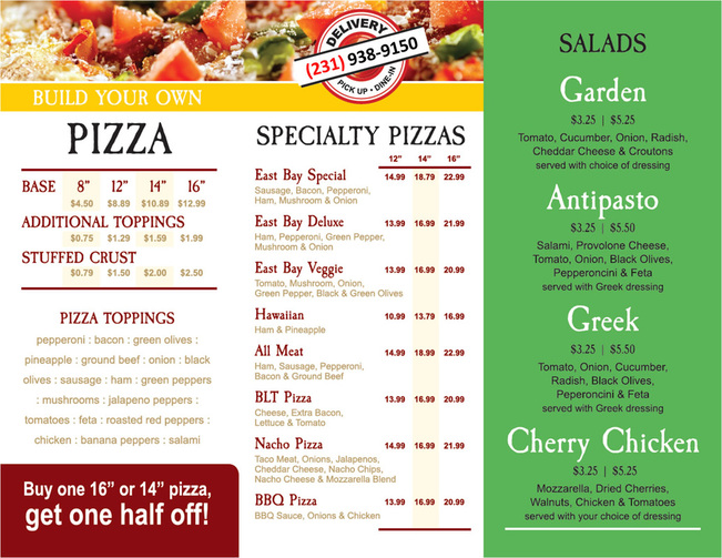 Pizza Menu | East Bay Pizza, Traverse City Michigan